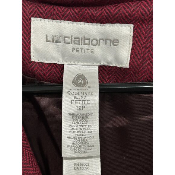 Liz Claiborne Woolmark Blend Blazer Red Brown Accent Faux Suede Trim Sz 12P - Picture 5 of 9